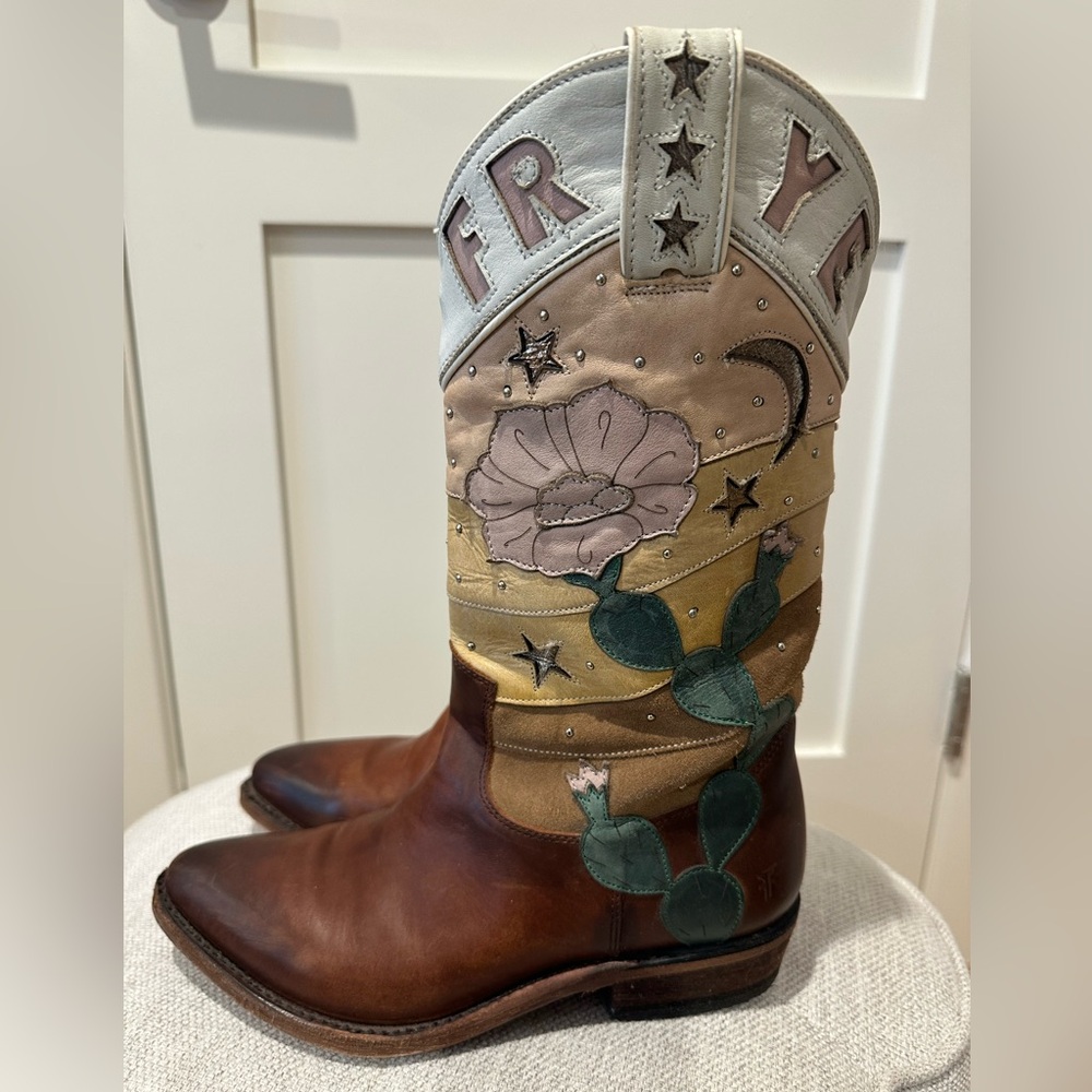 Frye size 8 Billy Cactus multicolor leather and suede with cowboy boots - Picture 4 of 16